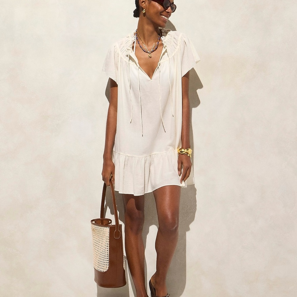 NWT J. Crew Airy Gauze Babydoll Dress In Ivory Cream Cotton L